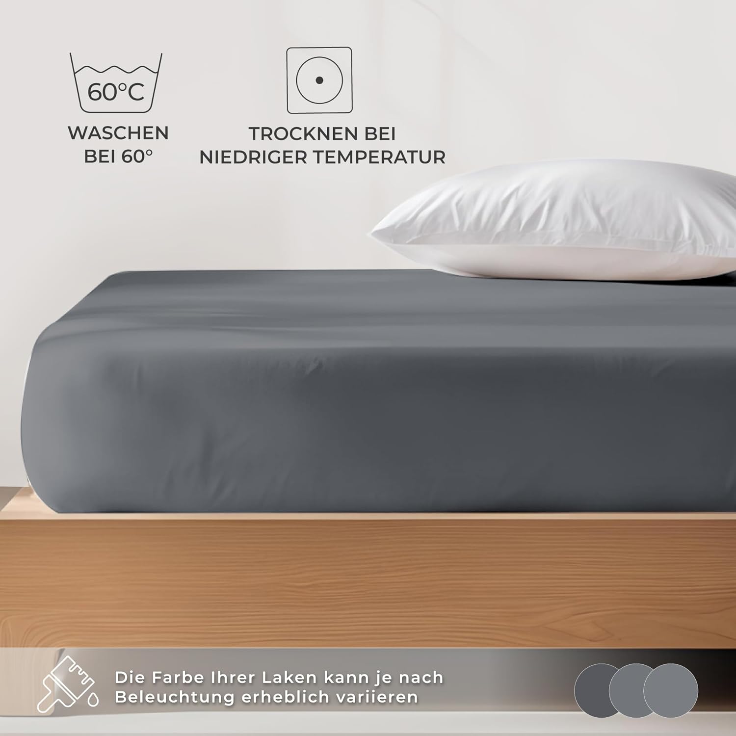 Thumbnail 5 de Dreamzie Premium Spannbettlaken 180×200 bis 200×200 Dunkelgrau – aus 100% Jersey Bio-Baumwolle