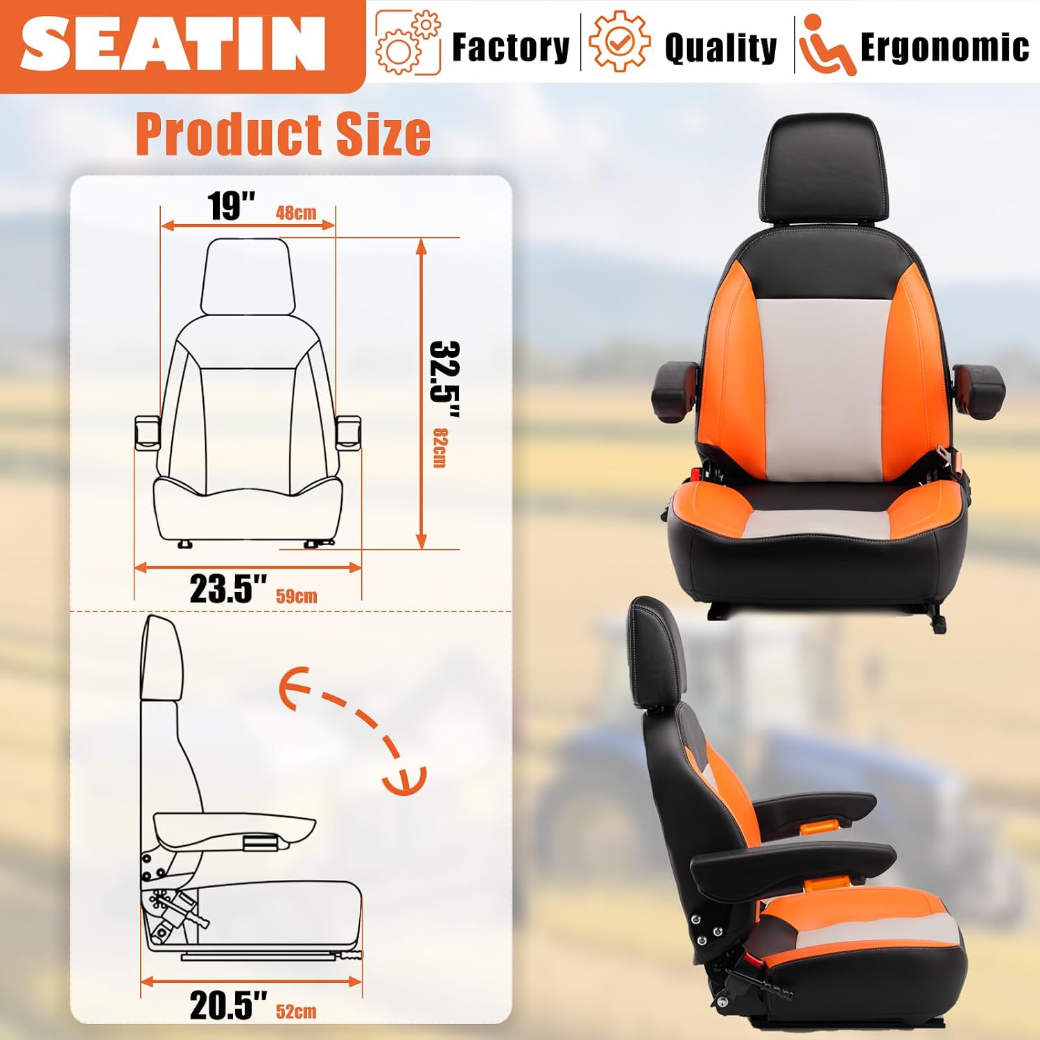 Thumbnail 4 de SEATIN Universal Tractor Seat: Comfortable Zero Turn Mower Seat with Adjustable Safety Belt, Armrest, Backrest Micro Switch