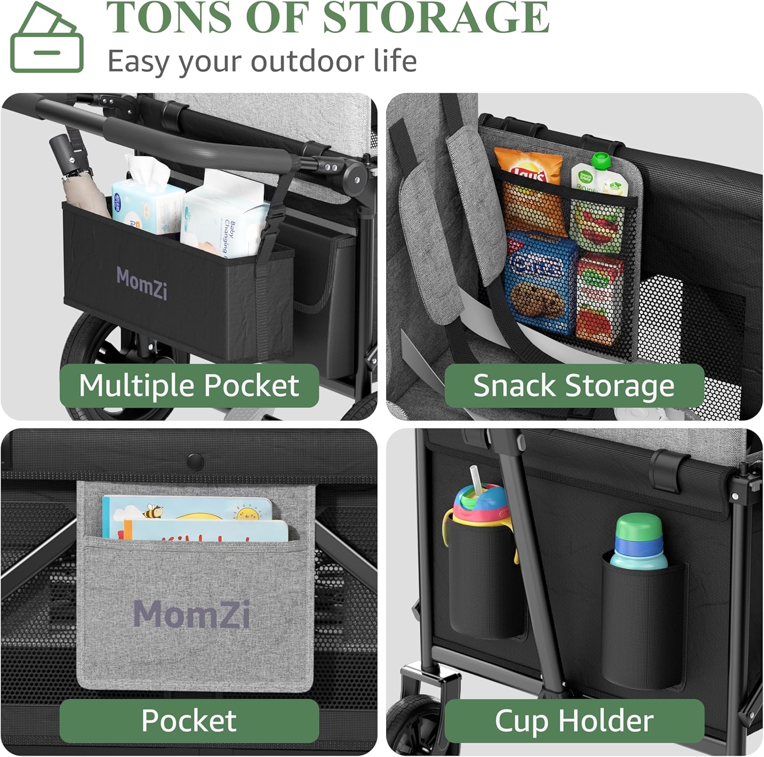 Thumbnail 4 de MomZi 4-Seat Kids Stroller in Black — Flexible Foldable Ride for Bigger Families