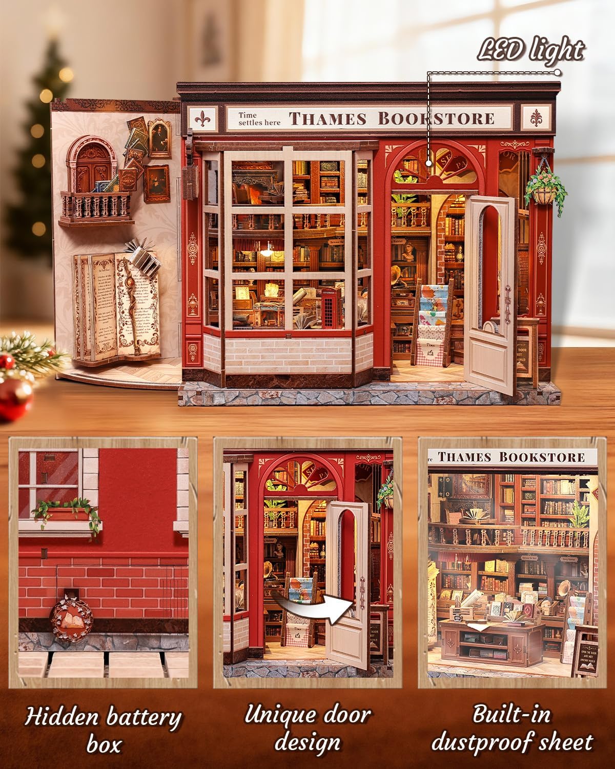 Thumbnail 3 de CUTEBEE Puzzle 3D Librairie Magique Britannique Book Nook (Thames Bookstore) – maison de poupée DIY à monter avec LED