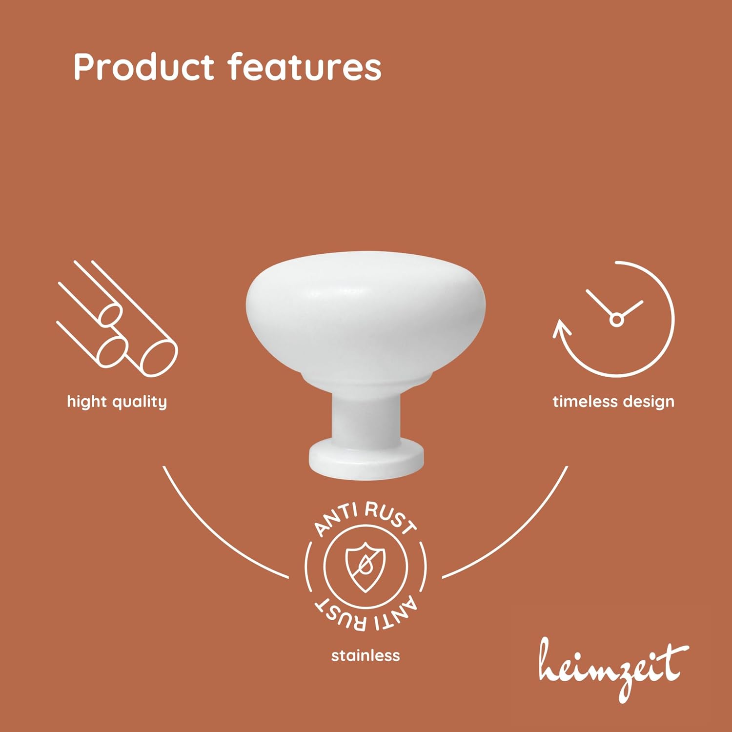 Thumbnail 2 de heimzeit Plain Cabinet Knobs, 4-Piece Aluminium Set, White Matte Finish