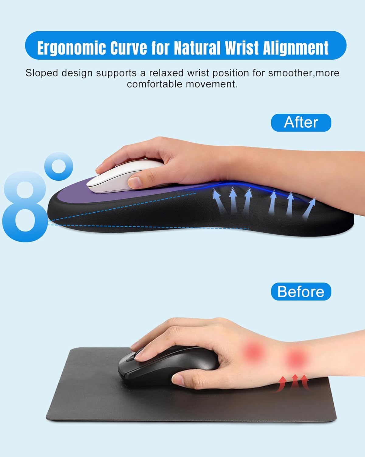 Detalle 2 de PVIPCZ Ergonomic Mouse Pad with Sloped Memory Foam Wrist Rest, Lycra Surface