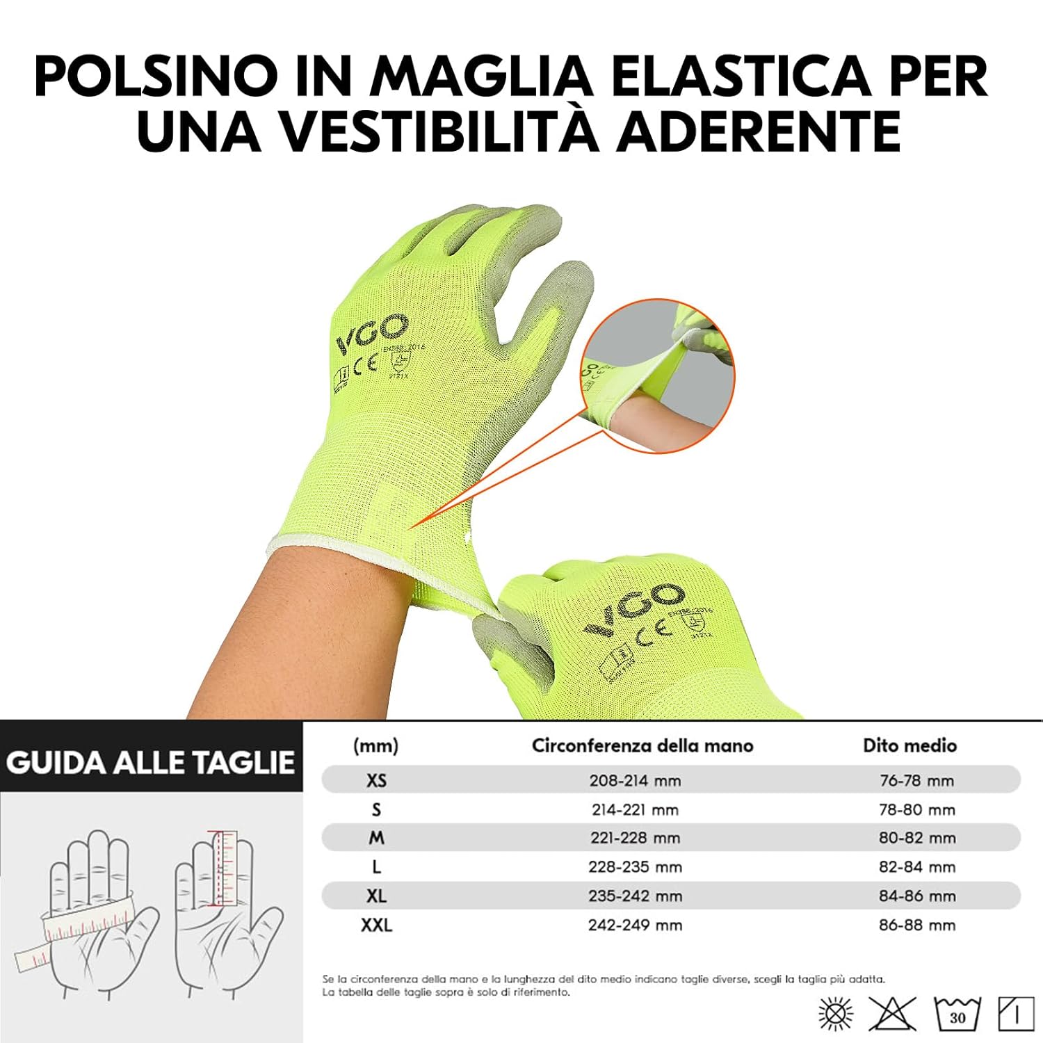 Detalle de Guanti da Lavoro in Nitrile PU2103 Vgo... 15 paia, Taglia 7/S, Giallo