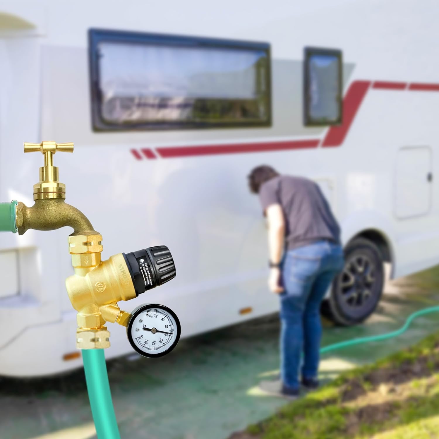 Detalle de STMOUTUO RV Water Pressure Regulator 45 PSI