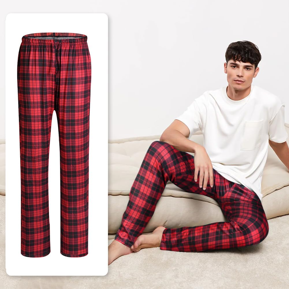 Thumbnail 5 de AUYAO rutiga pyjamasbyxor för män i polyester med fickor