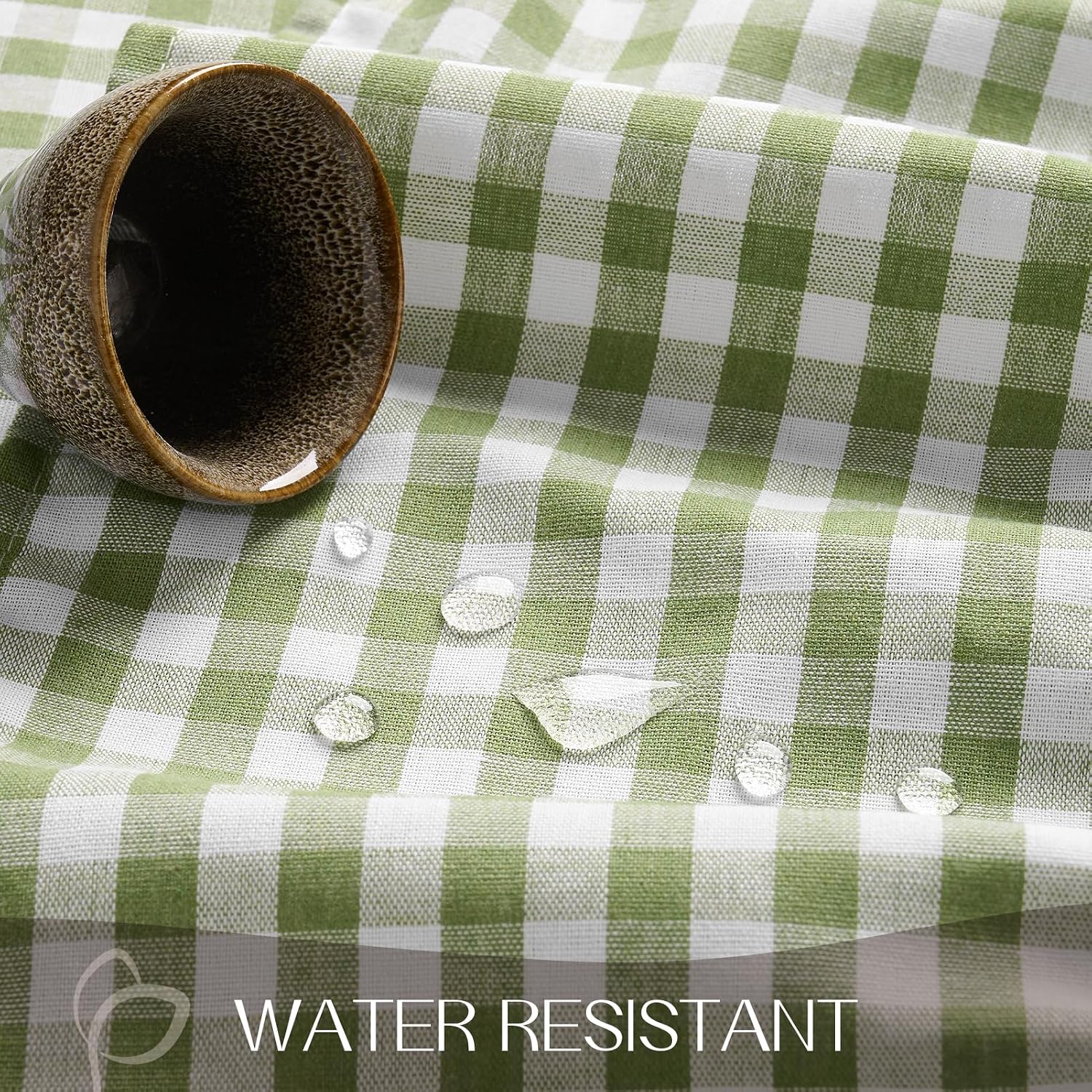 Detalle de Romanstile Gingham Ruffled Tablecloth Rectangle - Sage Green, Waterproof Linen Cotton Checkered, 60 x 84 Inch
