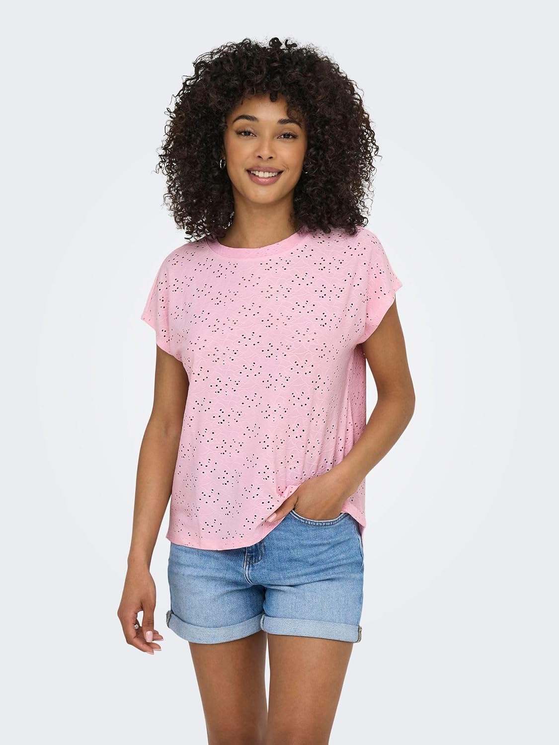 Detalle de ONLY Female Top ONLSMILLA Top – kurzes T-Shirt mit Spitzen-Detail