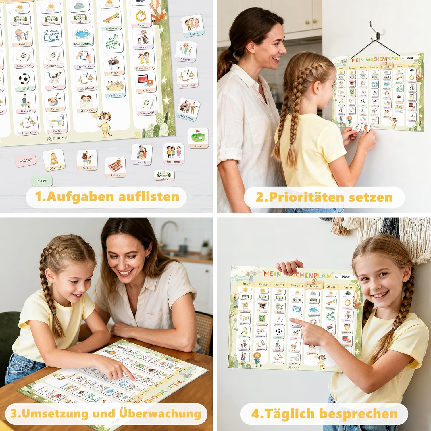 Thumbnail 5 de BIROYAL Wochenplaner für Kinder – Montessori Magnettafel mit 186 Magneten, beschreibbar und abwischbar