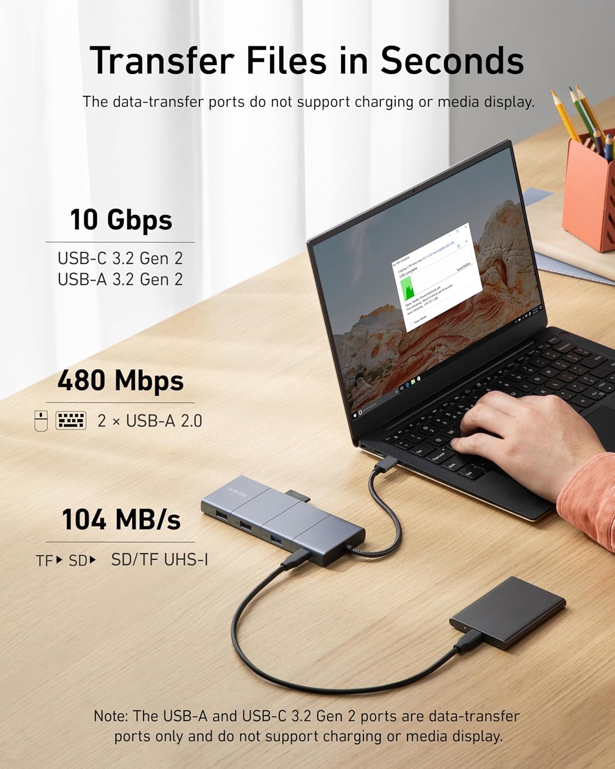 Detalle 1 de Anker 565 Hub: Docking Station 11 en 1 con 10 Gbps ⚡