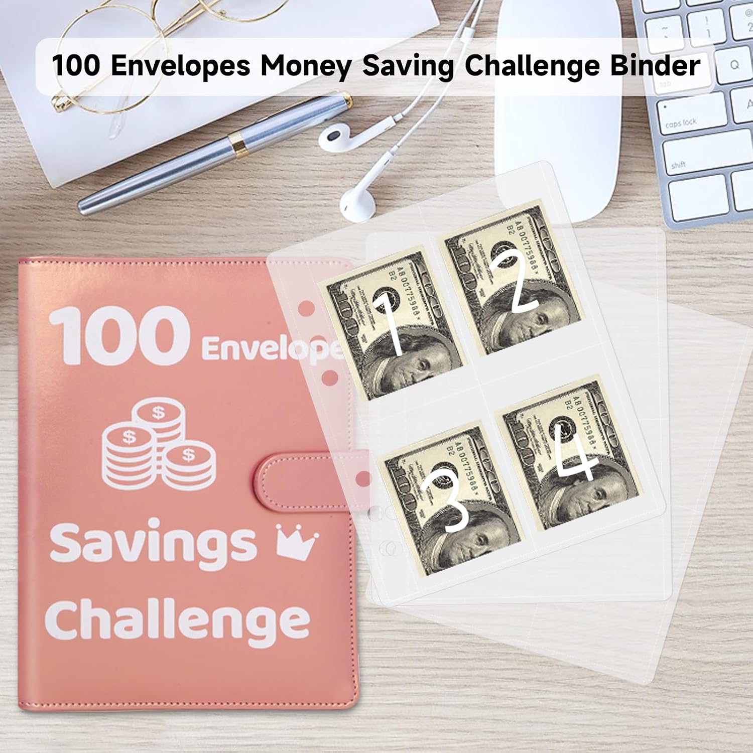Thumbnail 6 de DuyaJoinX 100 Day Money Savings Challenge Binder, Rose Gold A5 with Cash Envelopes