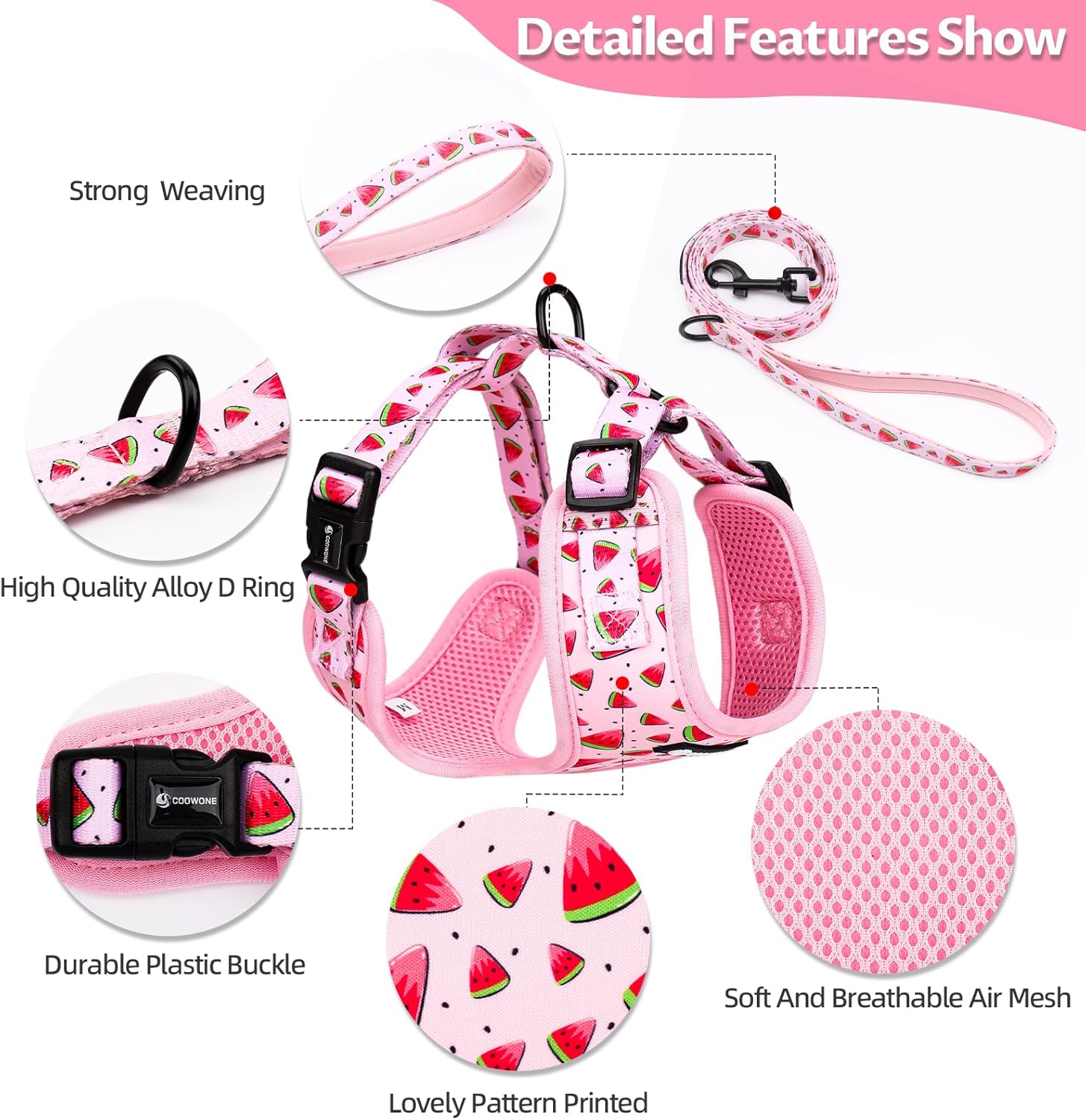 Thumbnail 1 de COOWONE Dog Leash and Harness Set – Soft Lightweight Mesh Step-in Harness for Small to Medium Dogs