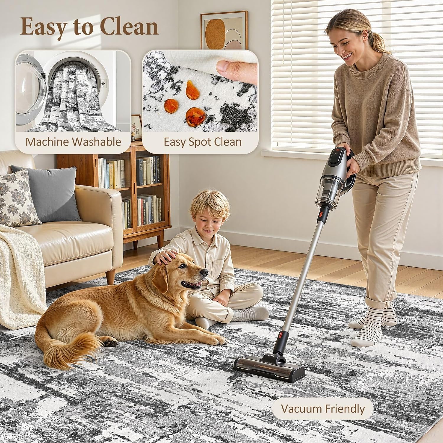Detalle 2 de Jessibou 8' x 10' Abstract Area Rug, Washable Low-Pile Polyester
