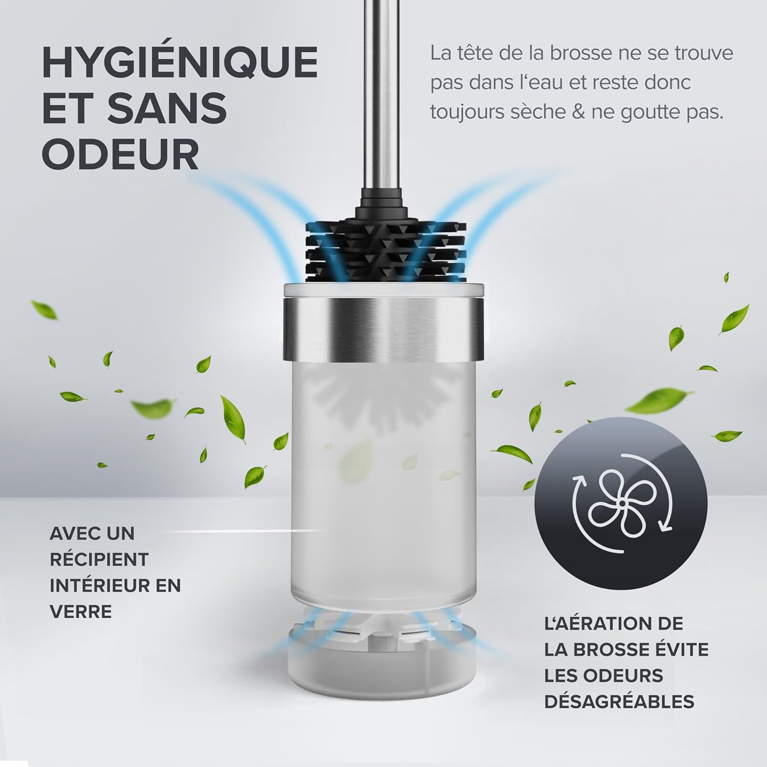 Thumbnail 2 de Ovimar Tranerodde Brosse WC Argent – Brosse WC silicone avec aération et tête interchangeable (acier inoxydable)