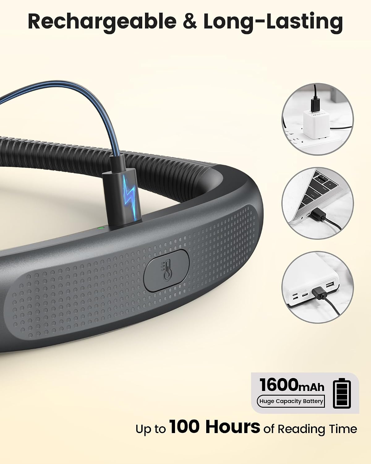 Detalle de Glocusent Neck Reading Light: 100-Hour Rechargeable, 5-Colour Stepless Dimming Neck Lamp