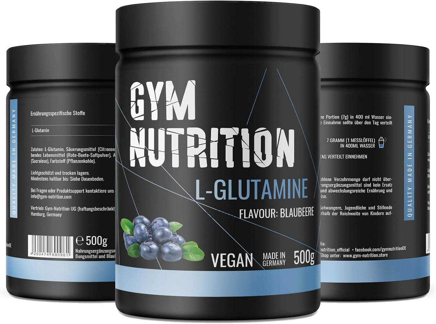 Detalle 2 de 500 g L-Glutamin Pulver (Ultrareines, extra hochdosiert) mit Eistee-Peach Geschmack – vegan, laborgeprüft