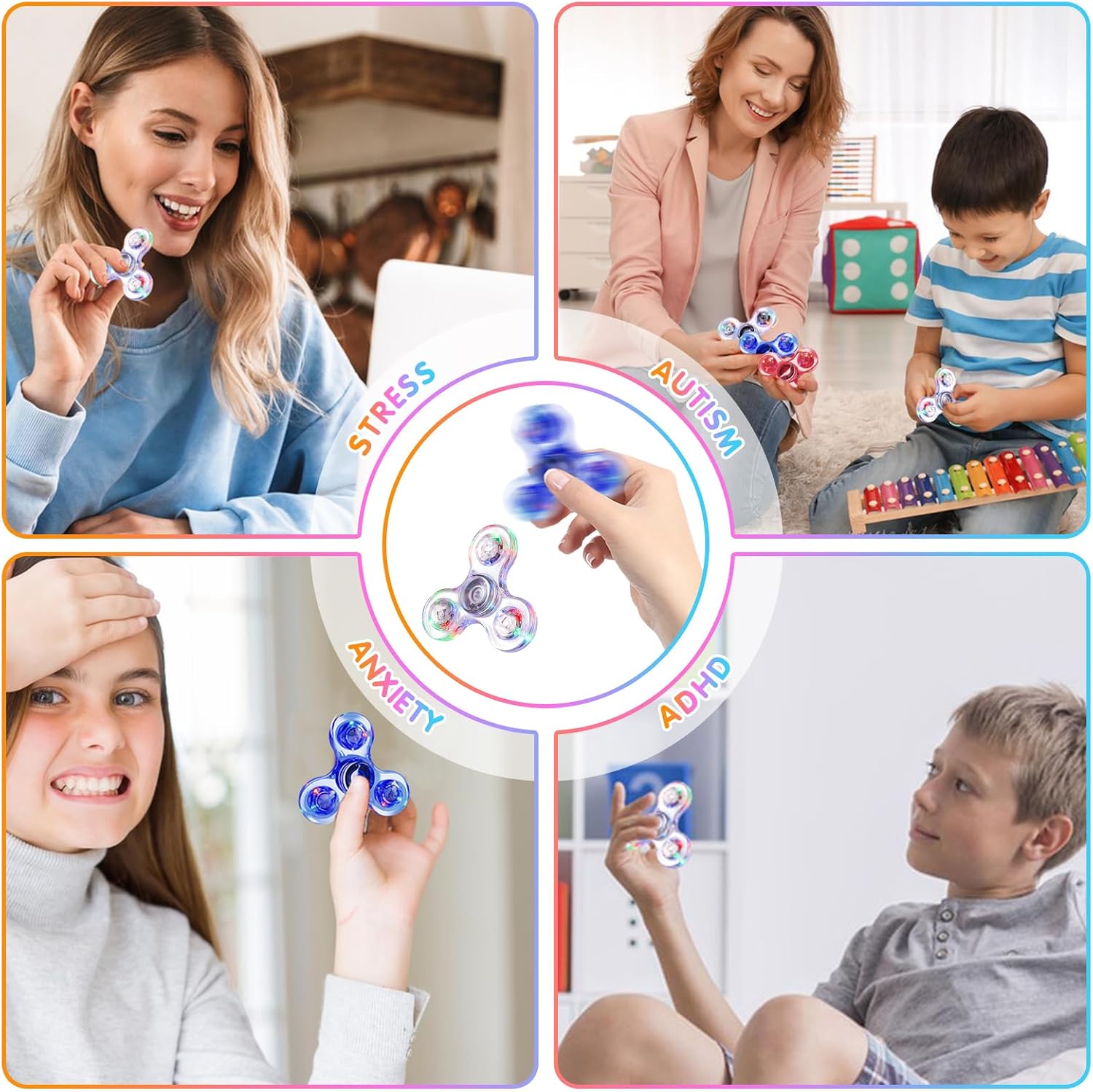 Detalle de Gigilli Fidget Spinners RB*2 LED Spinner Set, Red and Blue, 3 Light Modes