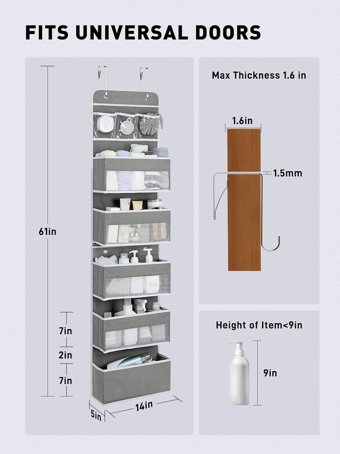 Thumbnail 5 de Yecaye Organization and Storage 01 6-Tier Over-the-Door Organizer, Grey