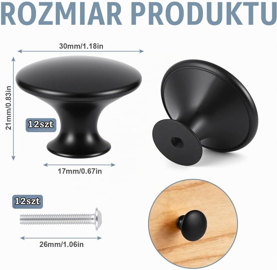 Detalle 2 de OSDUE P2-CTBSBLACKW251017-FBA – czarne gałki meblowe vintage, zestaw 12 sztuk