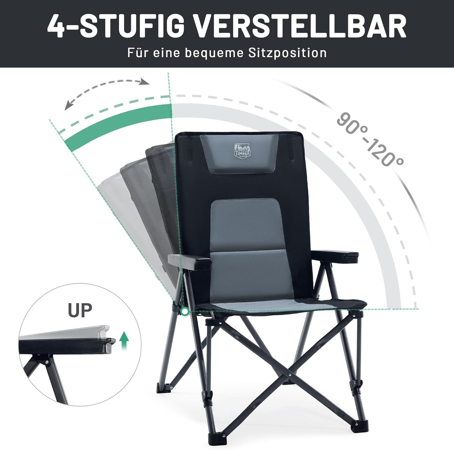 Thumbnail 3 de TIMBER RIDGE Faltstuhl Campingstuhl mit 260 kg Tragkraft, verstellbare Rückenlehne, gepolstert
