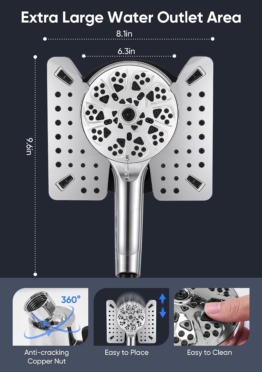 Detalle de Shower Head with Handheld High Pressure: Dual Heads, 17 Modes, 59-in Hose