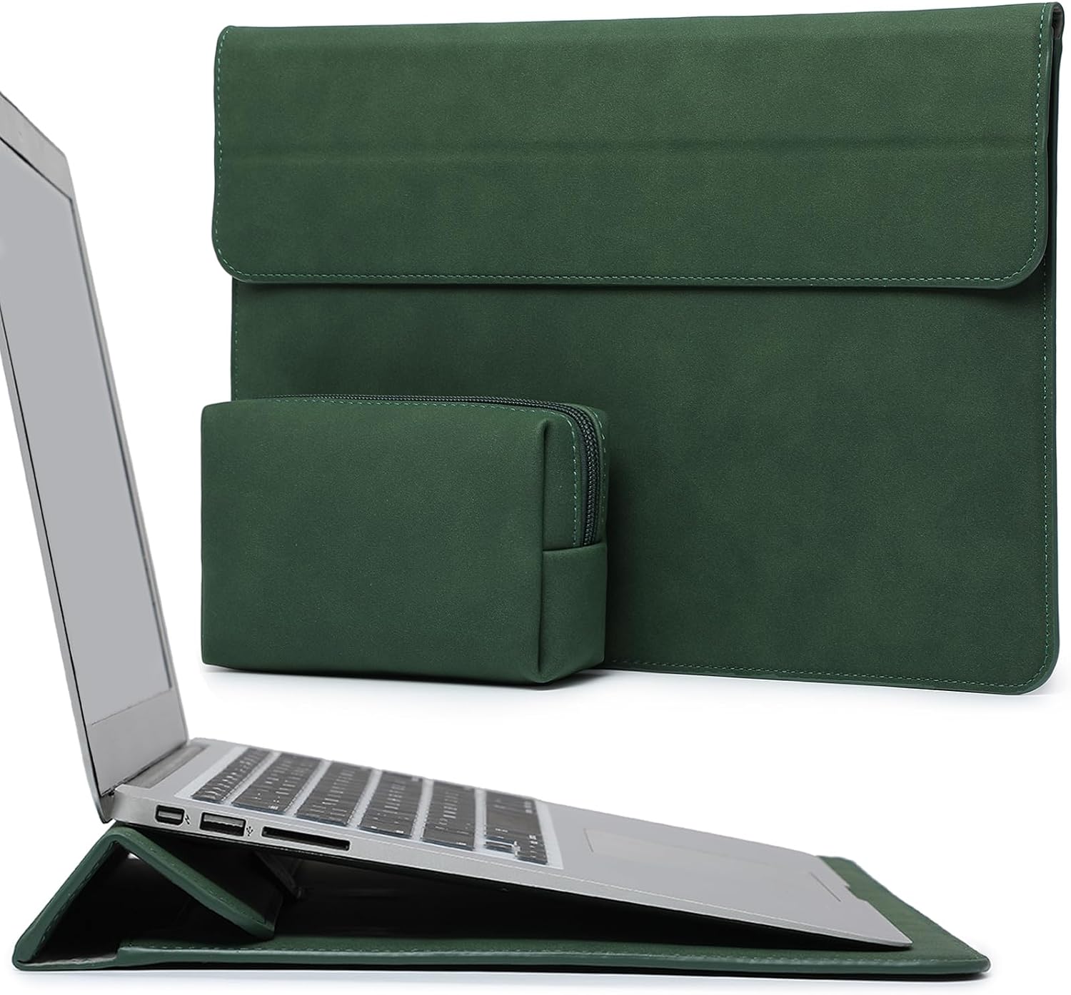 Detalle de HYZUO Laptop Hülle mit Standfunktion (13,3–14 Zoll) in Mitternachtsgrün