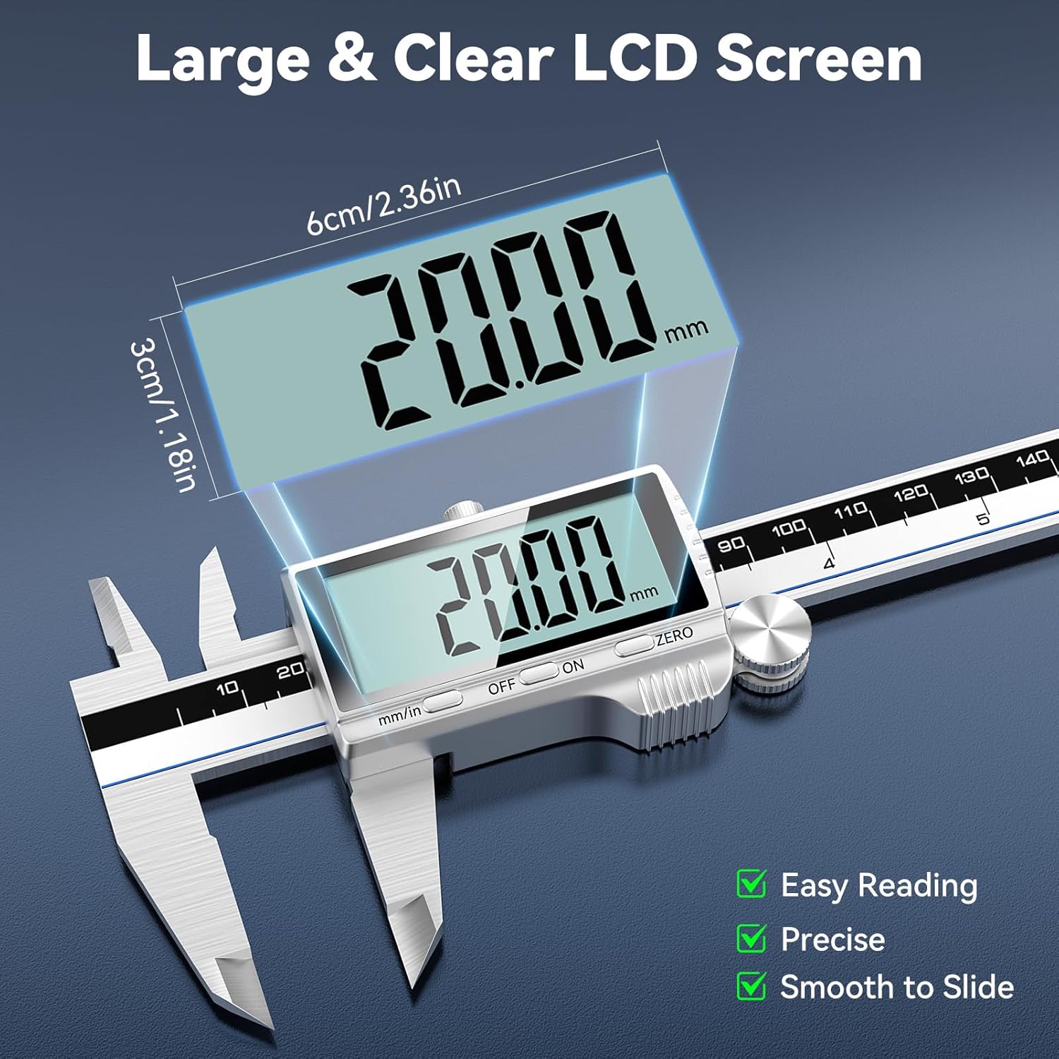 Detalle de Housolution 8" Digital Caliper โ Stainless Measuring Tool ๐