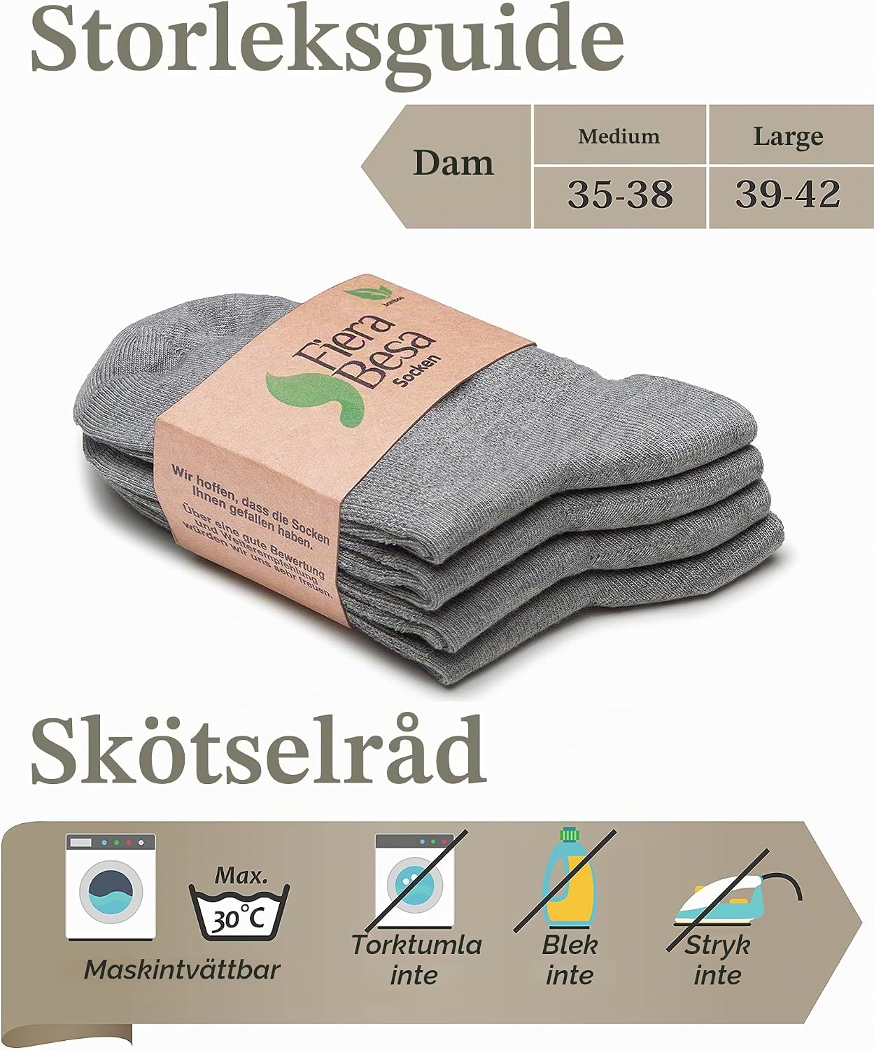 Detalle 1 de Fiera Besa diabetikerstrumpor för dam, 4 par i bambuviskos, sömlösa 39–42