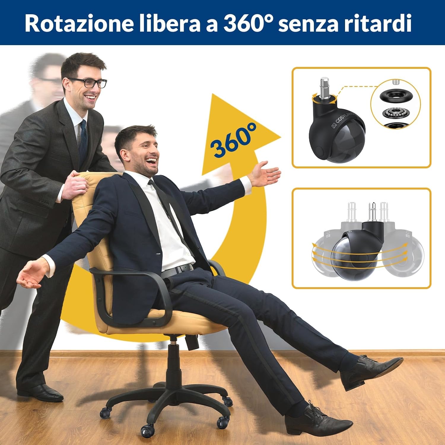 Thumbnail 5 de COSYLAND Ruote per Sedia Ufficio 11x22 mm – Set di 5 Ruote Universali in Poliuretano, Scorrimento Silenzioso