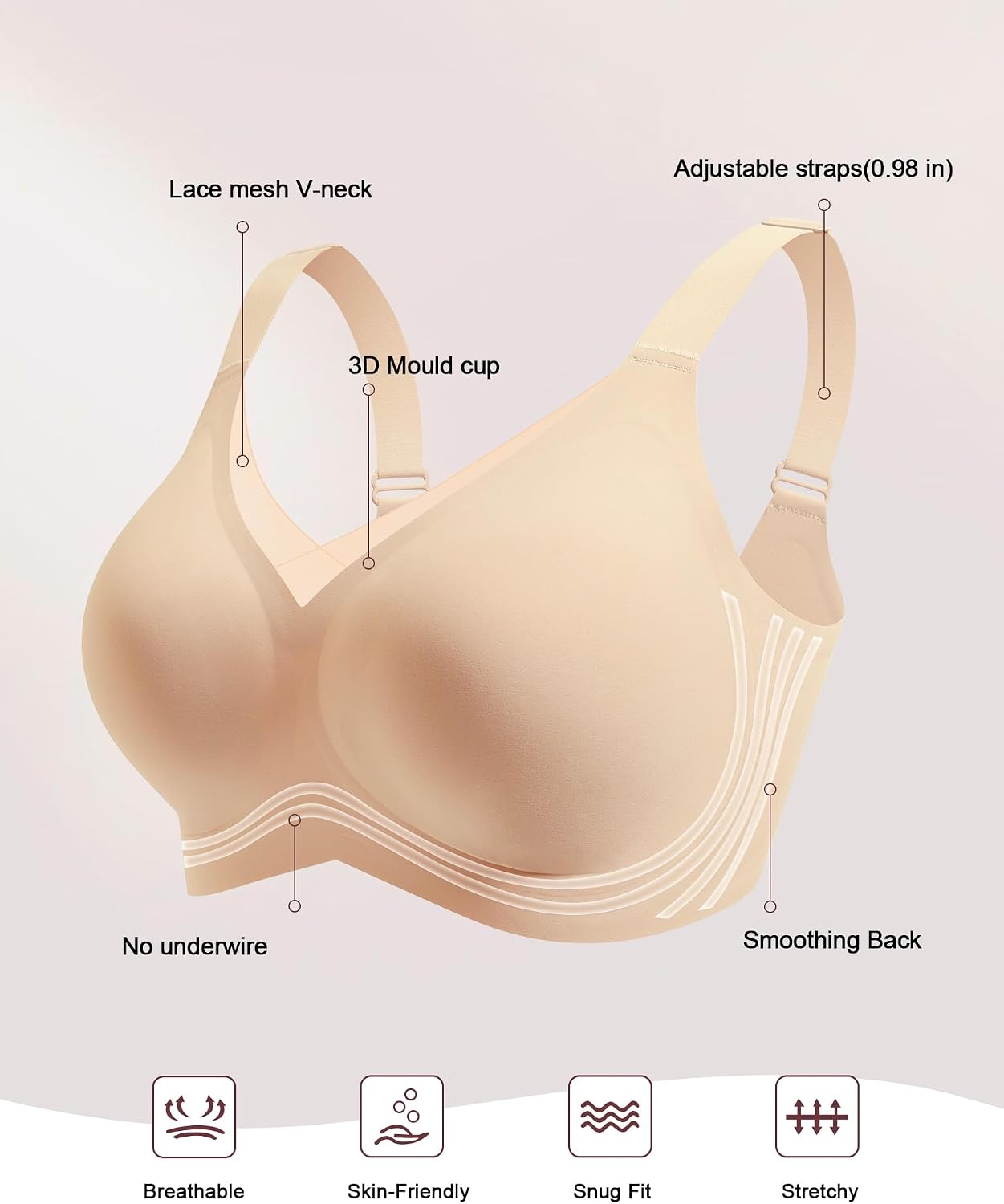 Detalle de HORISUN BH ohne Bügel – Komfort Nahtloser Push-Up Bralette mit starkem Halt für Große Brüste
