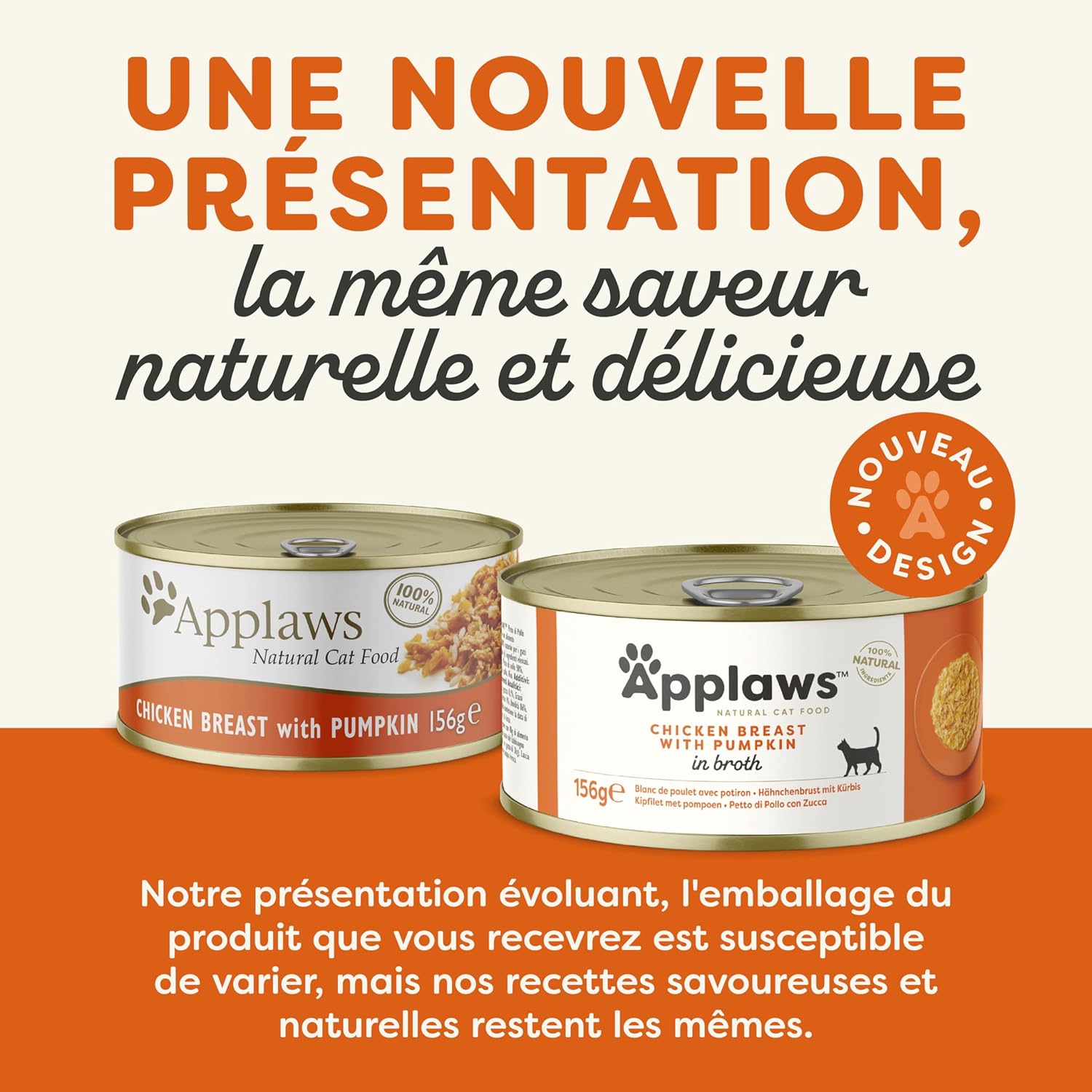 Detalle de Applaws 100% alimentation humide naturelle pour chat — Poitrine de poulet et citrouille en boîte (24 x 156 g)