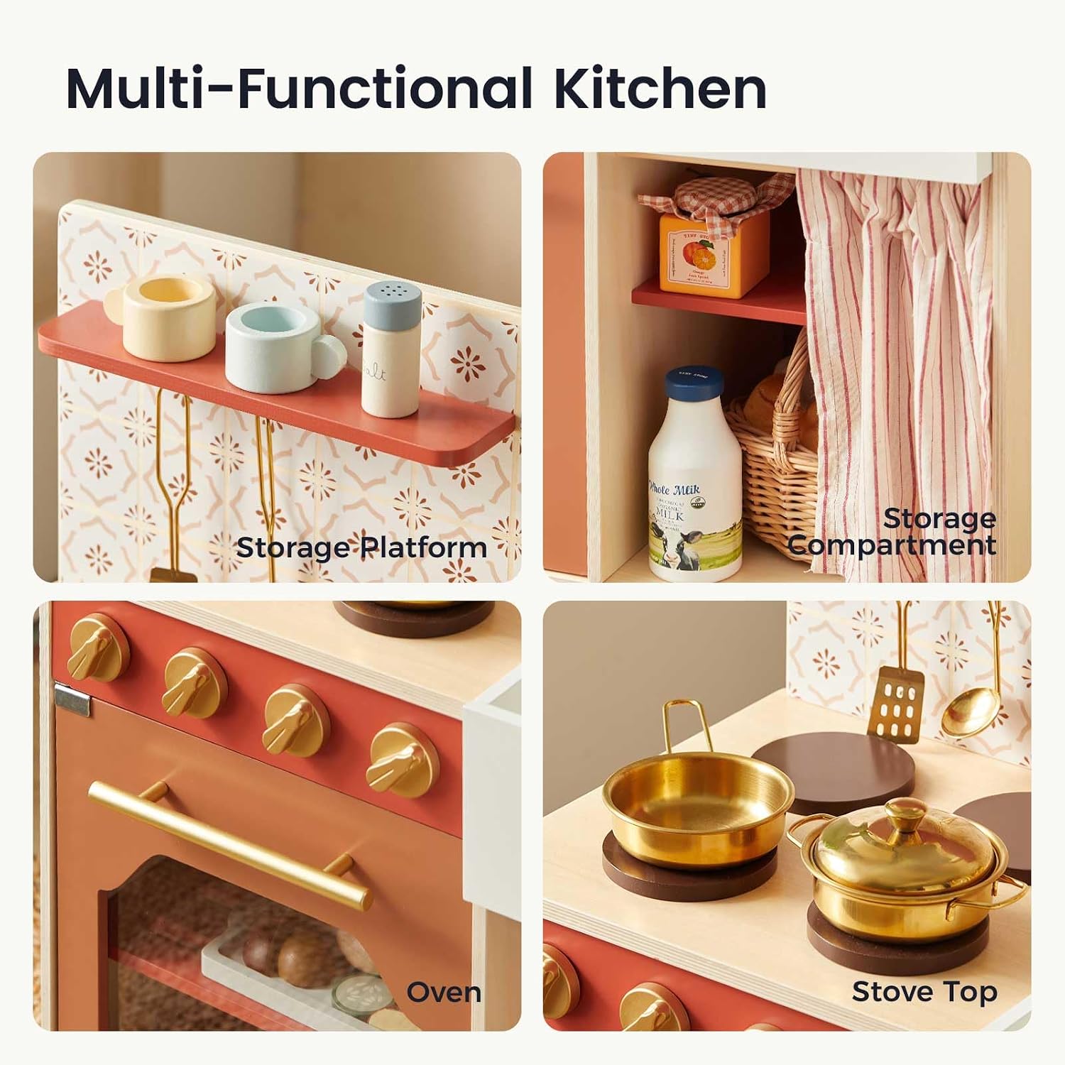 Thumbnail 2 de Tiny Land Wooden Play Kitchen for Toddlers with Warm Retro Design