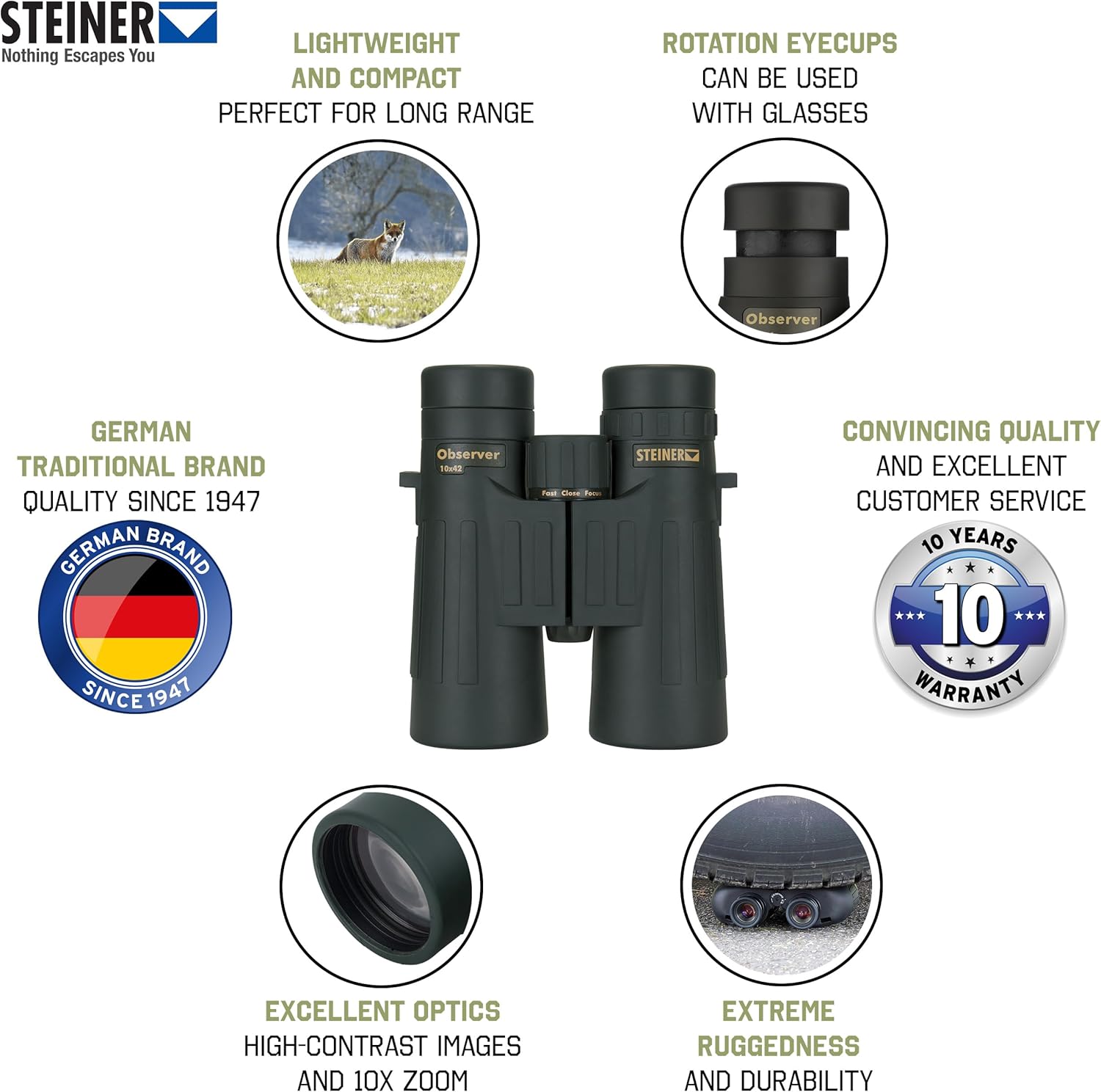 Thumbnail 1 de Steiner Observer 10x42 hunting binoculars (roof prism) – bright, detailed 10x magnification