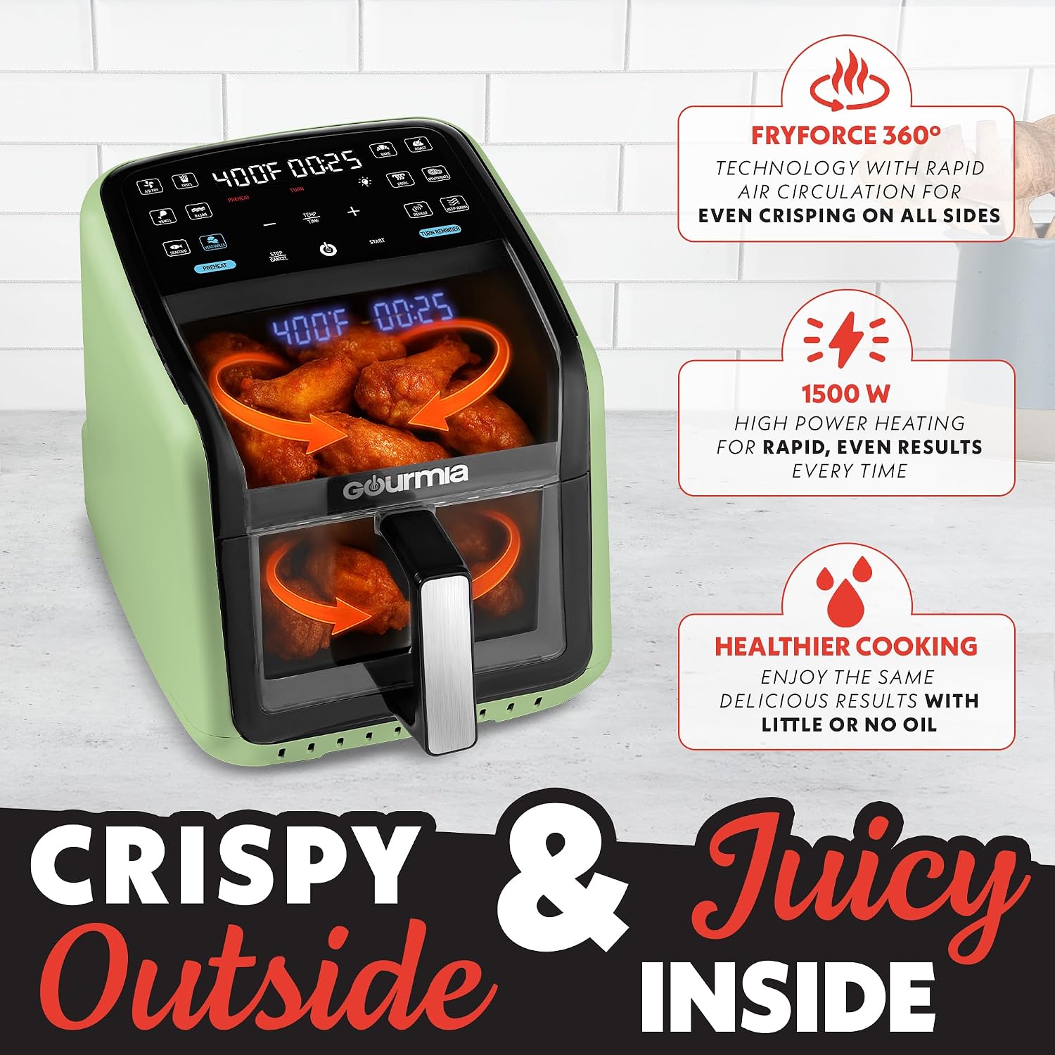 Detalle 2 de Gourmia Air Fryer 7 QT with Panoramic Window
