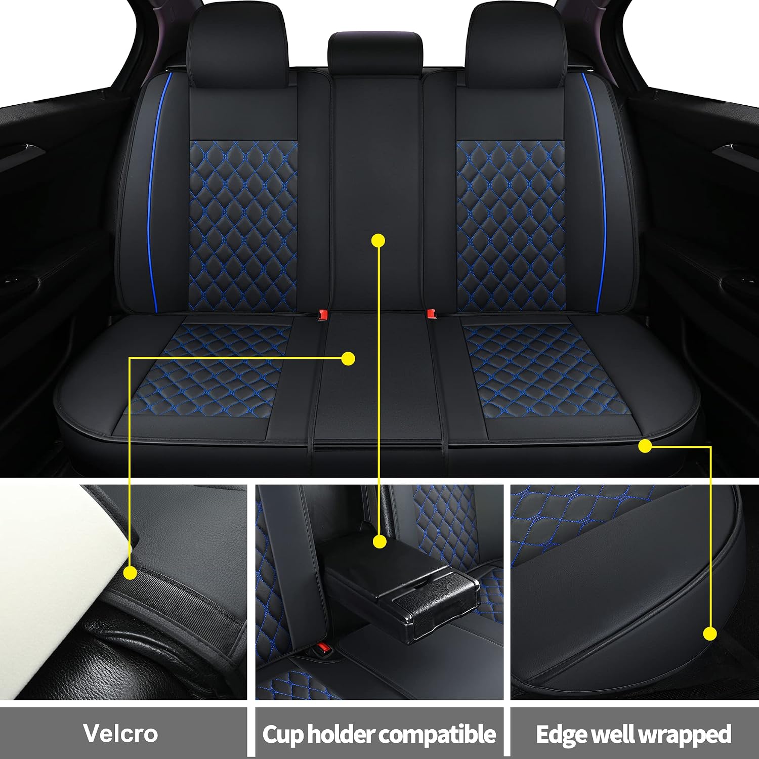 Detalle de Housses de siège universelles noir/bleu pour 5 places 🚘