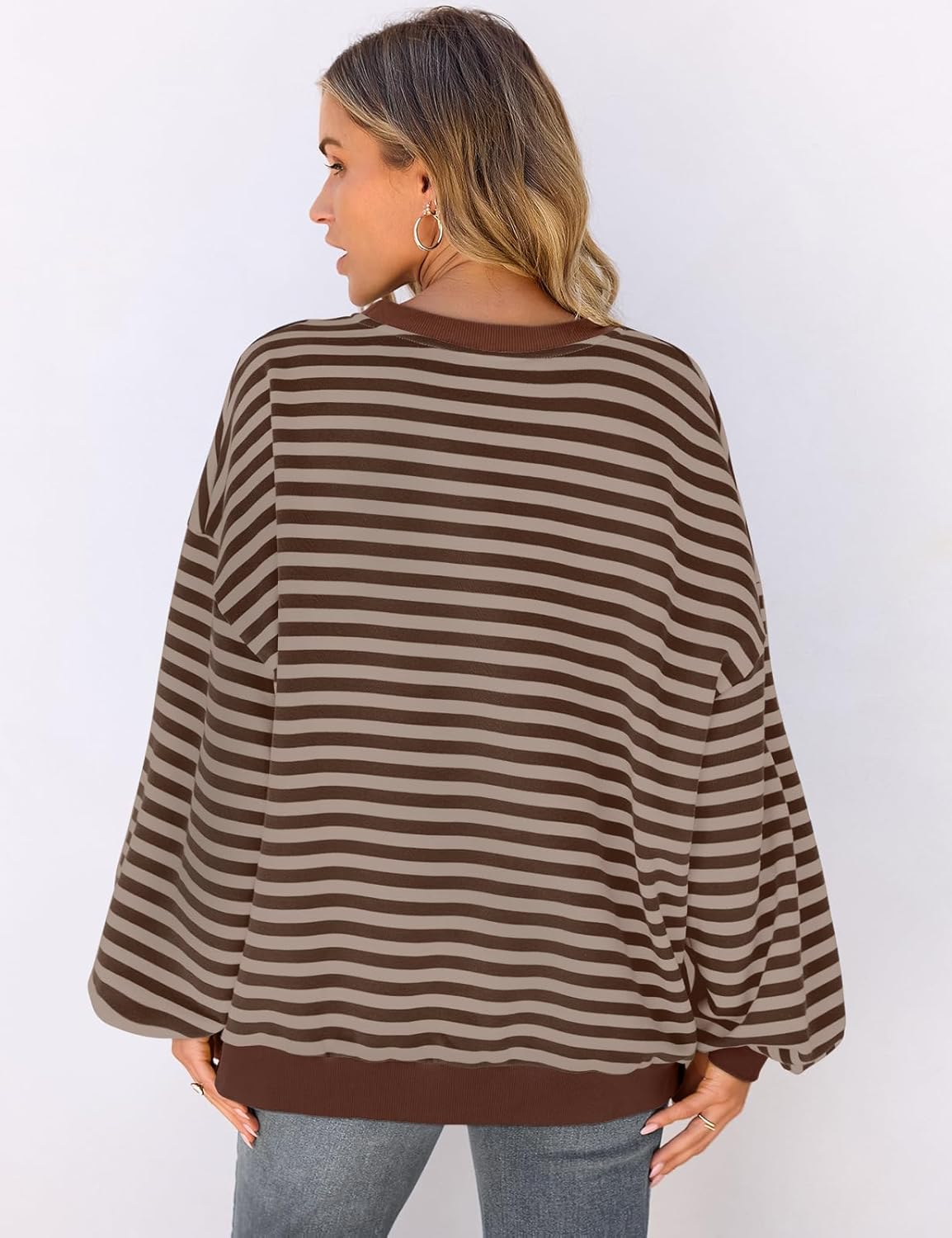 Thumbnail 3 de UEU Women Oversized Striped Crewneck Sweatshirt