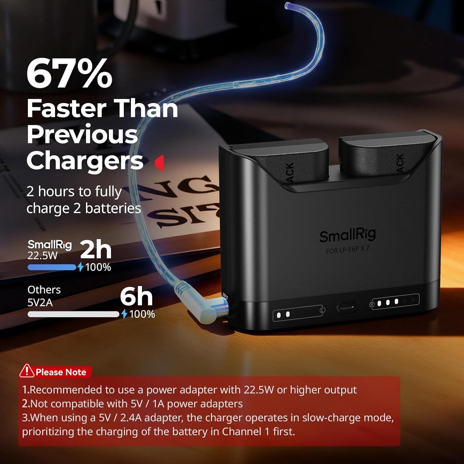 Thumbnail 2 de SmallRig 2H Dual-Akkuladegerät für Canon LP-E6P / LP-E6NH (USB‑C, 22,5 W)