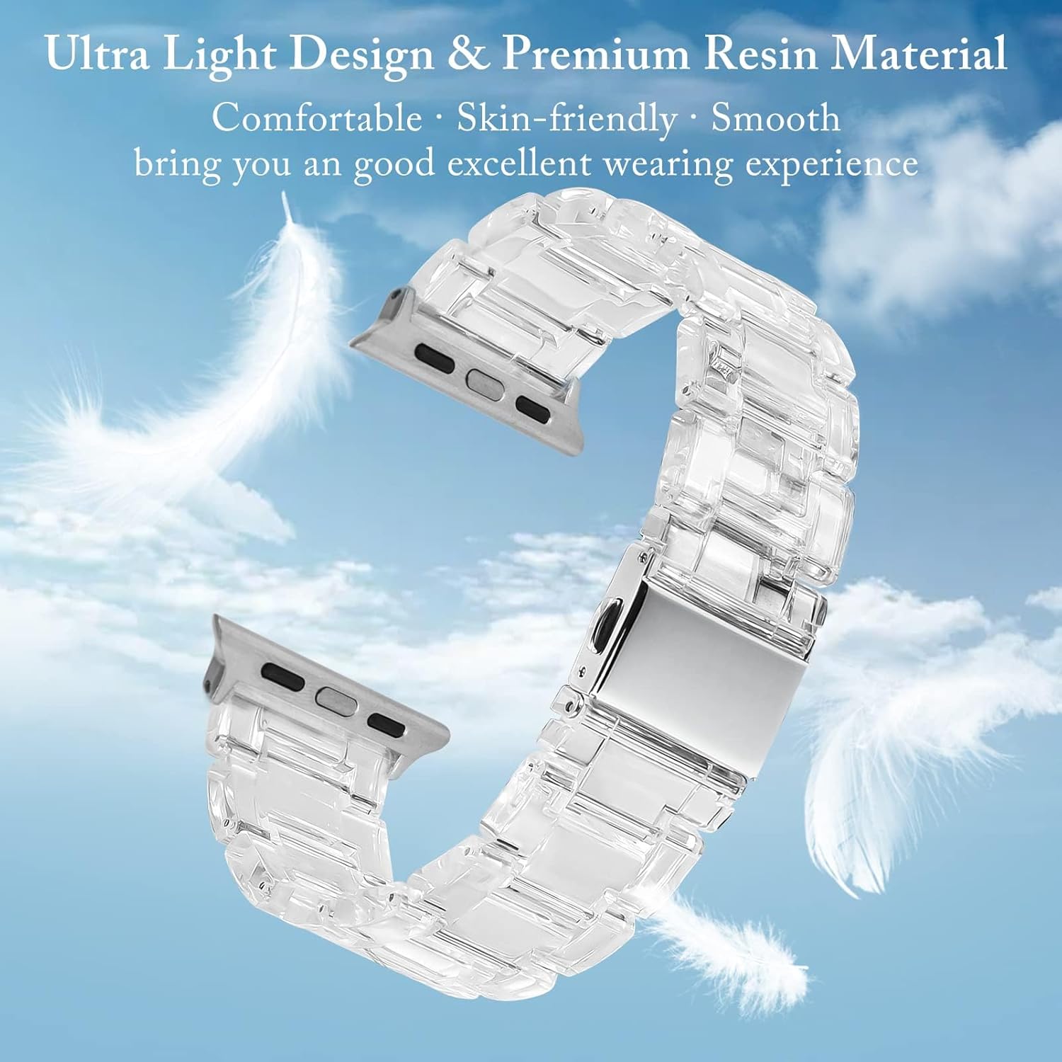 Detalle 2 de V.R.HOPE Harz Armband für Apple Watch – Transparent-Silber, 38–46 mm