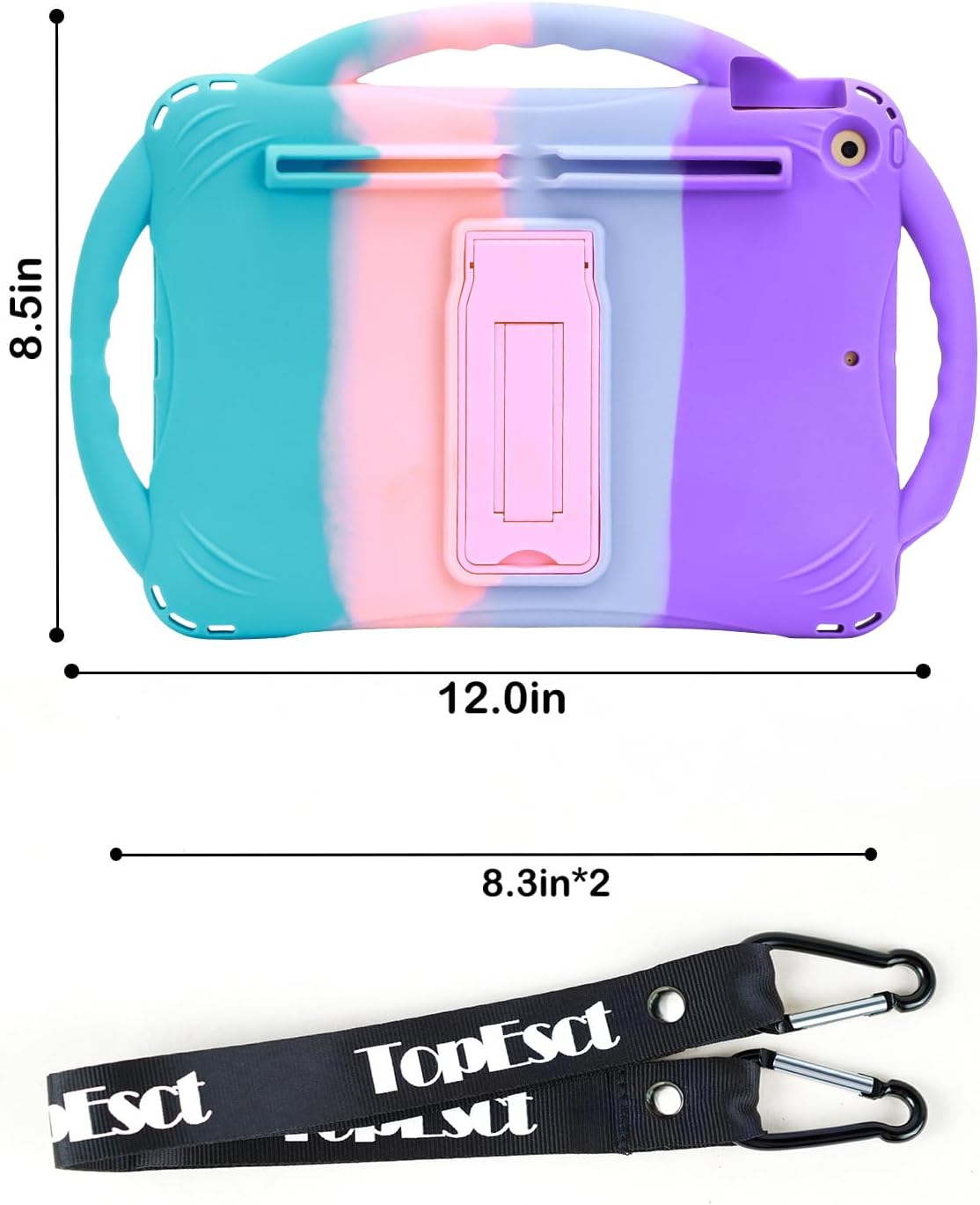Detalle 2 de TOPESCT Custodia per bambini per iPad 10,2" (9a/8a/7a gen.) in silicone con protezione schermo integrata, manico e cinghia