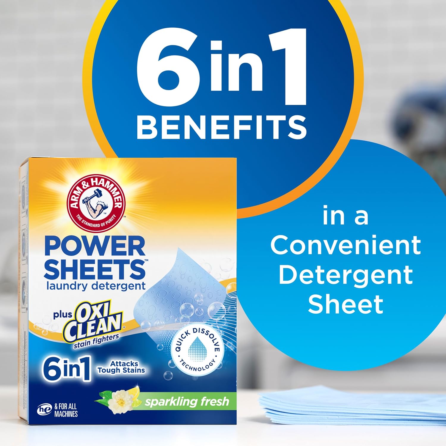 Detalle 2 de ARM & HAMMER Power Sheets Laundry Detergent Plus OxiClean, 42 Count