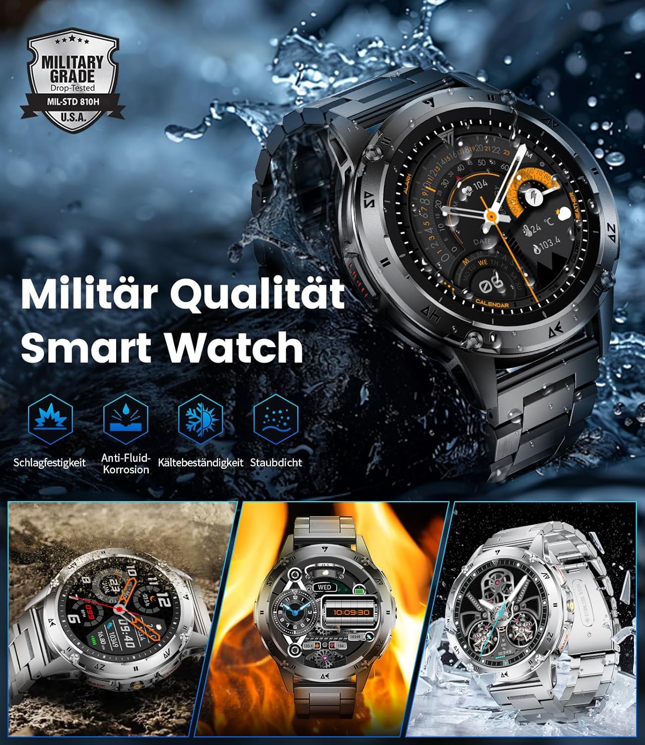 Detalle de FITFLEX Smartwatch Uomo Militare: AMOLED 1.43'', Torcia, 120+ Modalità e Batteria 530 mAh