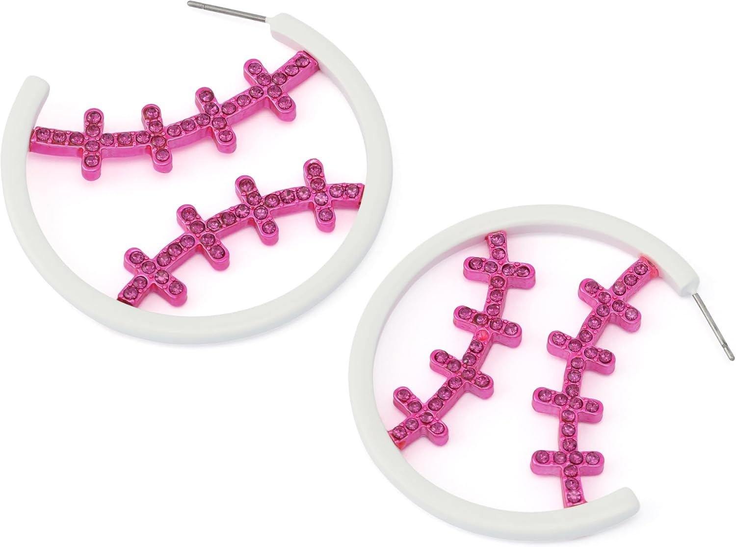Detalle de Betsey Johnson Baseball Hoop Earrings 1.75-inch