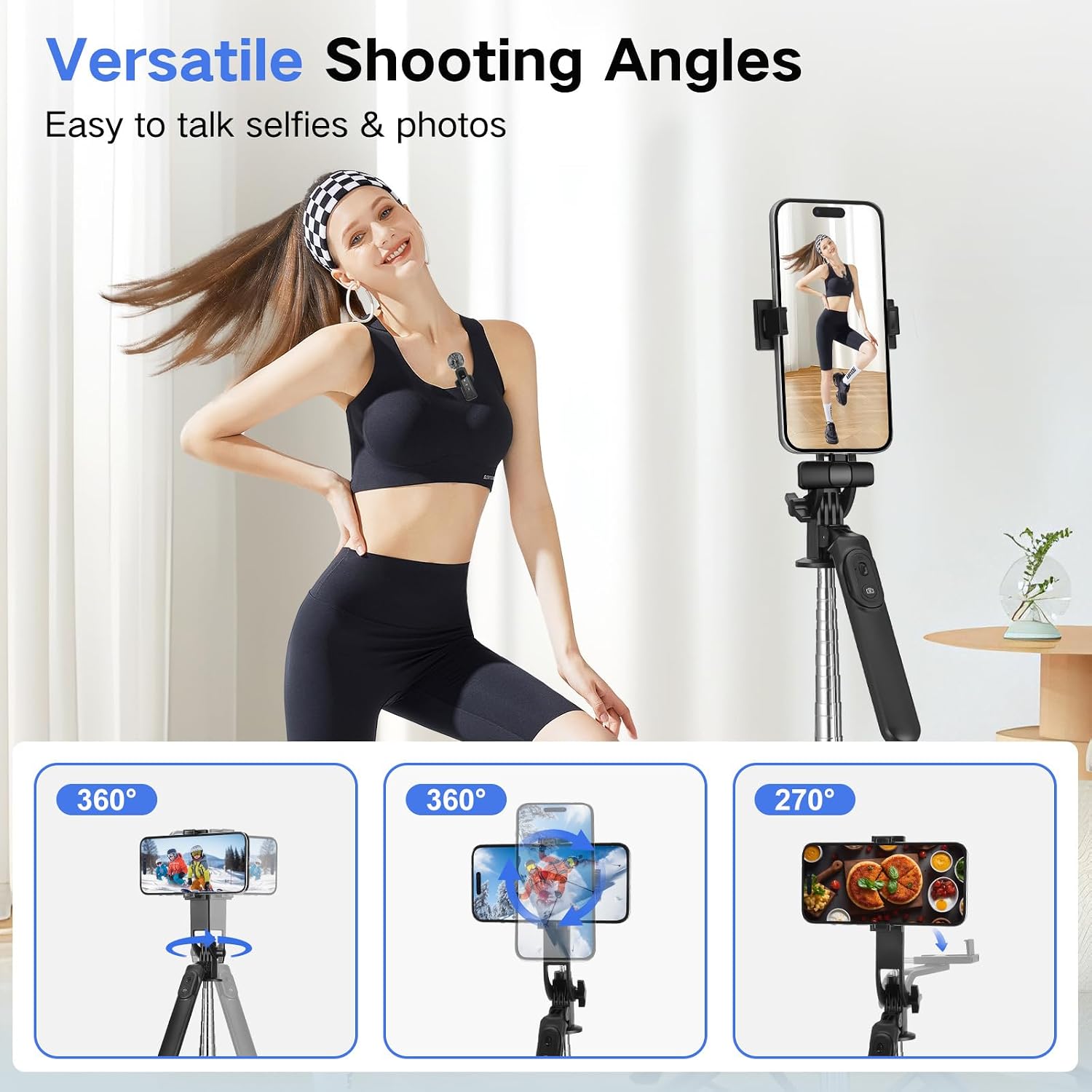 Detalle de Handy Stativ Vlogging-Kit für iPhone/Android – 180 cm Selfie-Stick mit kabellosem Mikrofon, 2 Fill-Lights und Fernbedienung
