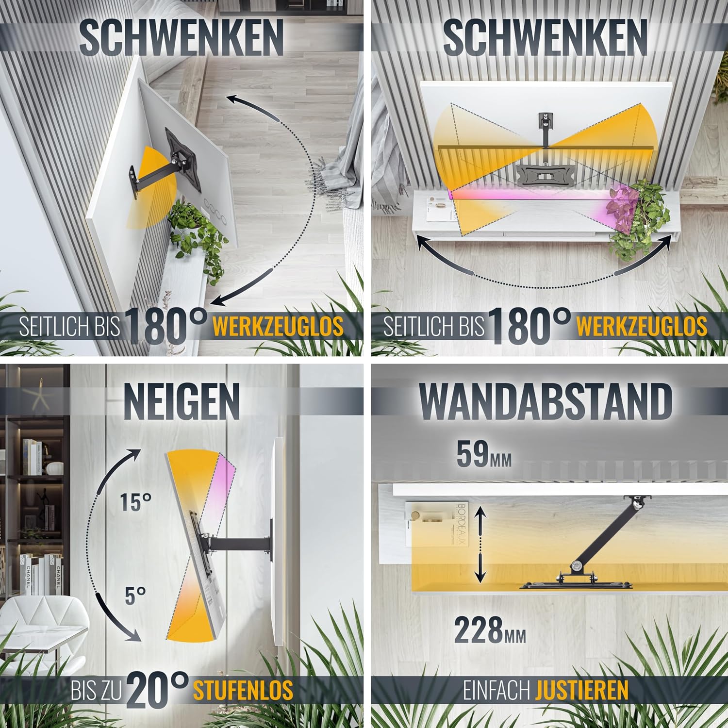 Detalle de RICOO TV Wandhalterung S1222 – schwenkbar & neigbar für 32–55 Zoll, VESA 200 x 200 mm bis 30 kg