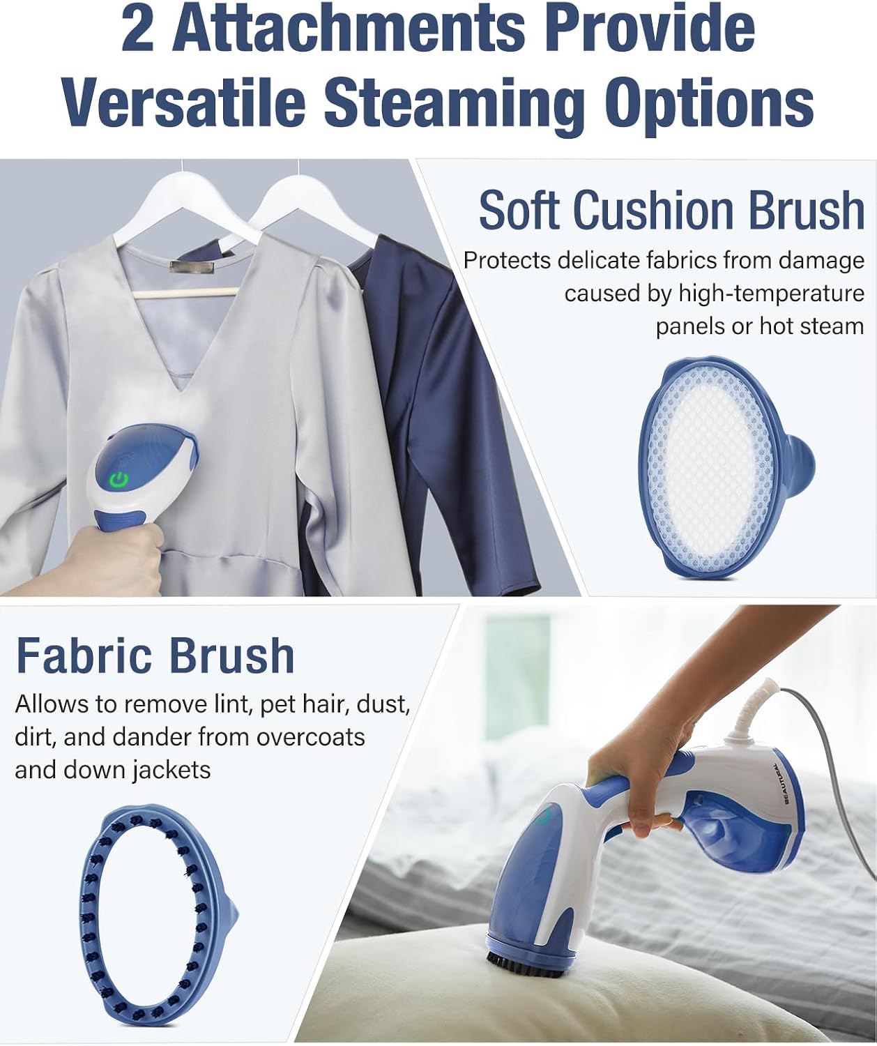 Detalle de BEAUTURAL Portable Handheld Clothes Steamer (1200W) with 30-second heat-up and detachable water tank
