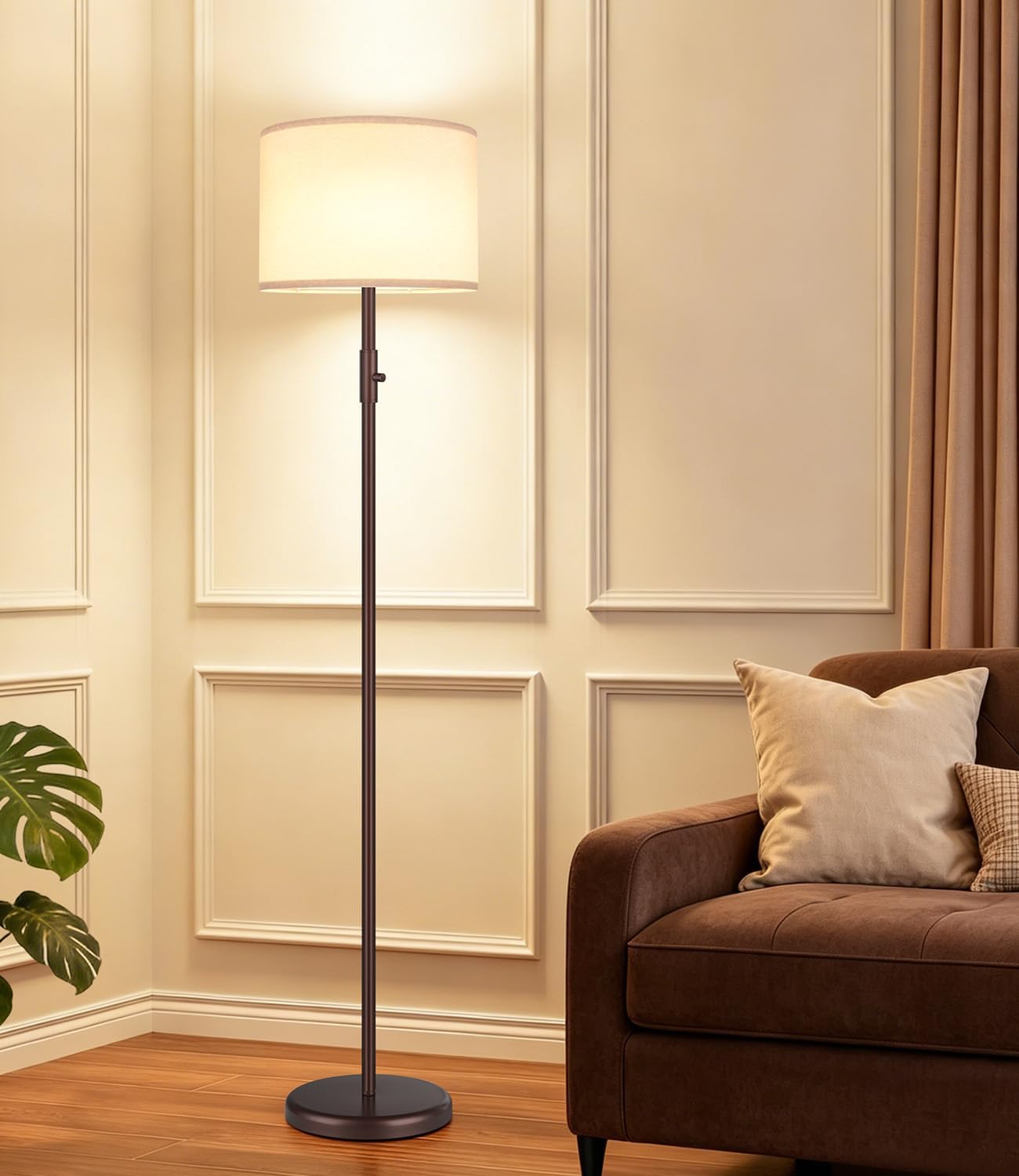 Detalle de Yemela Dimmable Floor Lamp with Linen Shade, Stepless Brightness, Brown