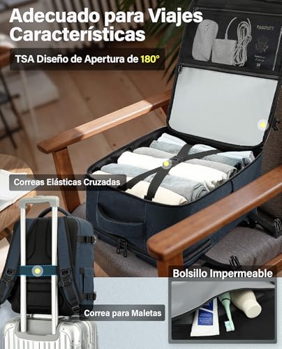 Detalle de VANKEV Mochila de Cabina 40x30x20 cm (24 L) para Vueling, Ryanair, EasyJet y más — portátil de 15,6