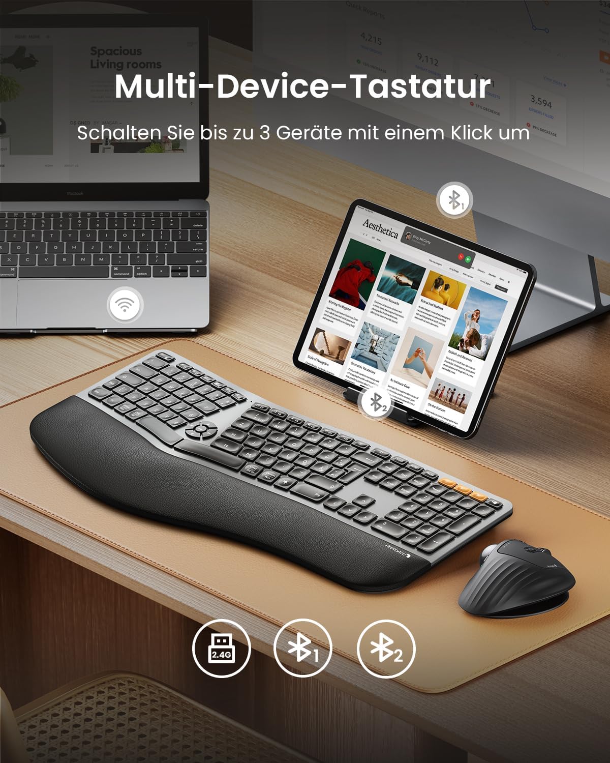 Thumbnail 5 de ProtoArc EK01 Plus ergonomische Tastatur 2000 mAh ⌨