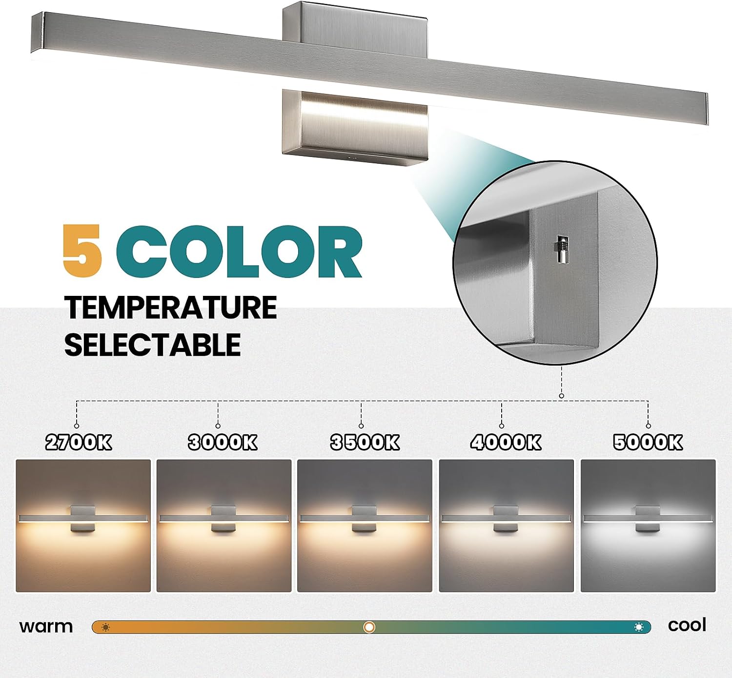 Thumbnail 3 de KAISITE KST-8203-CA 24-Inch Brushed Nickel LED Vanity Light, Dimmable 5CCT