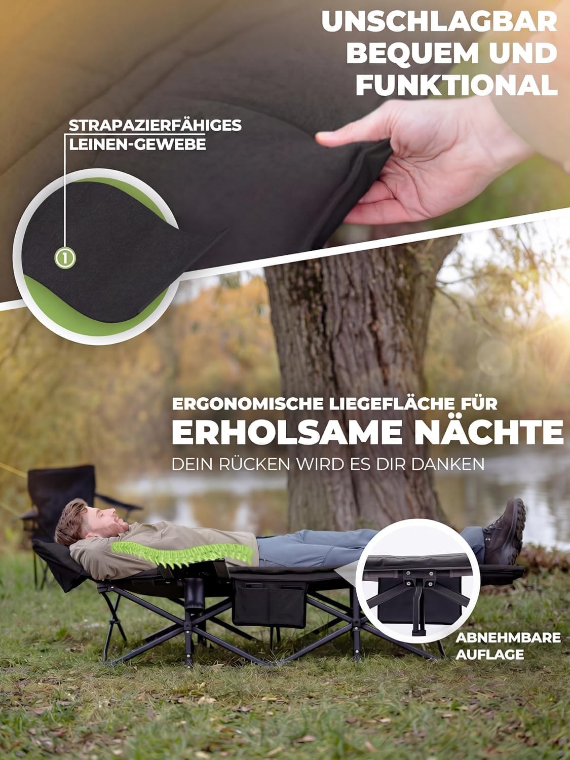 Detalle de NordicTrails Feldbett klappbar in 10 Sekunden aufgebaut – XL Campingbett mit Matratze