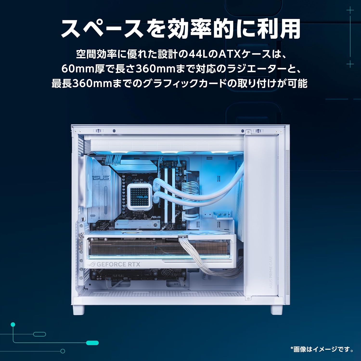 Detalle 2 de ASUS Prime AP303 MESH WHITE ATXケース 360mm GPU対応・メッシュパネル・20Gbps Type-C